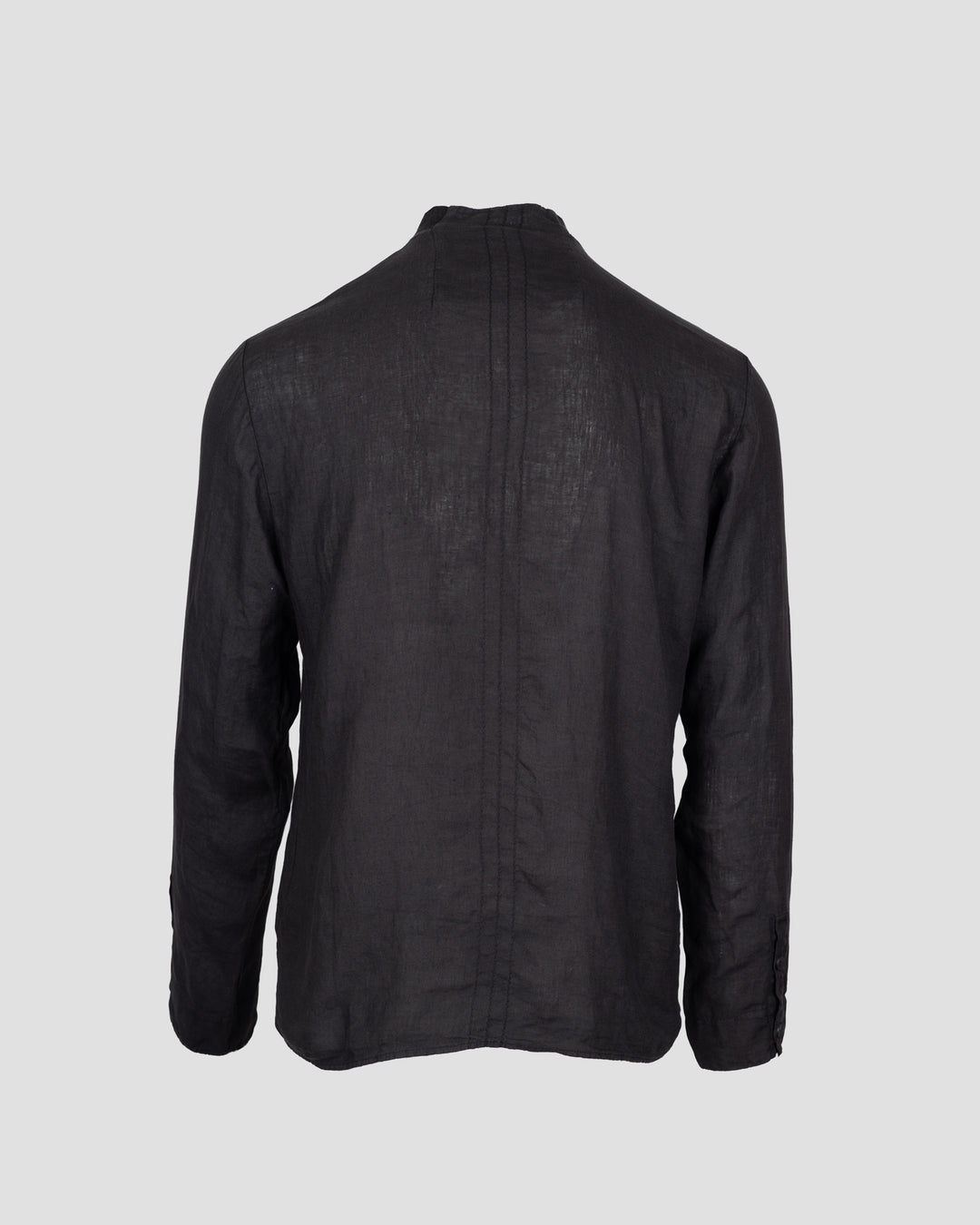 Regular-fit mao neck linen shirt  - Black