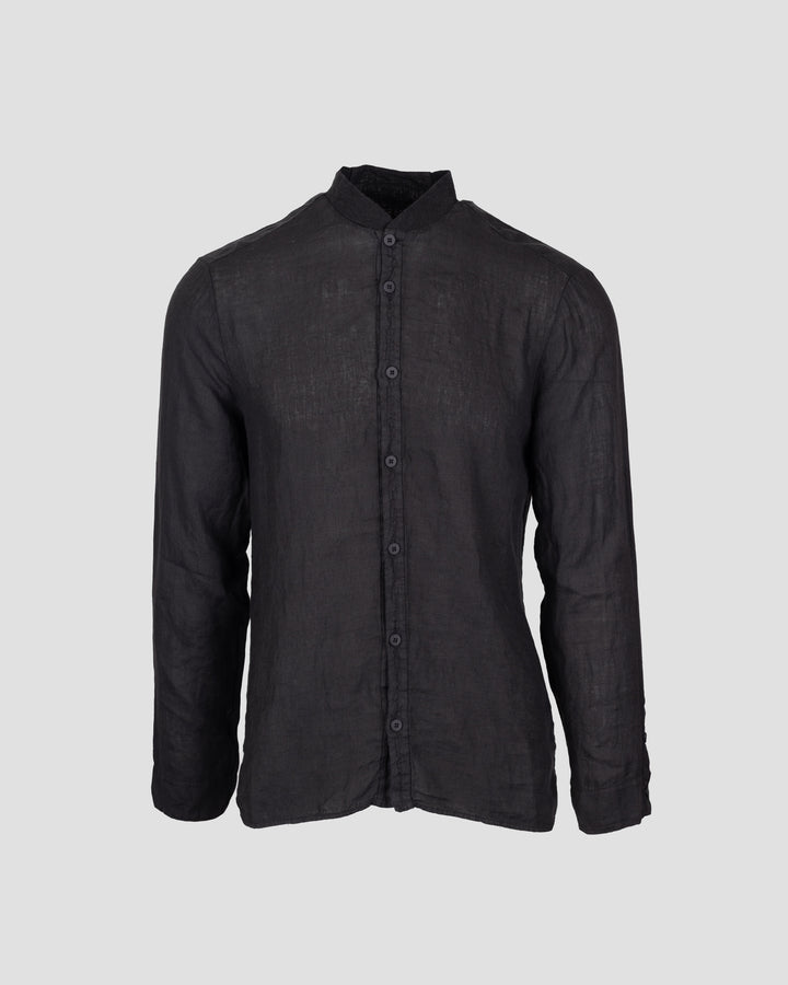 Regular-fit mao neck linen shirt  - Black