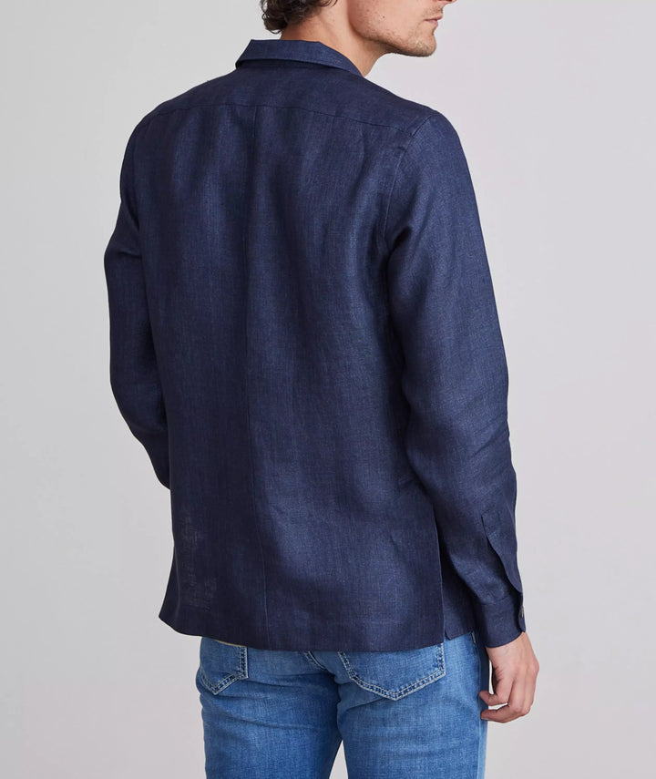 Solid Linen Twill D-Constructed Shirt Jacket - Navy