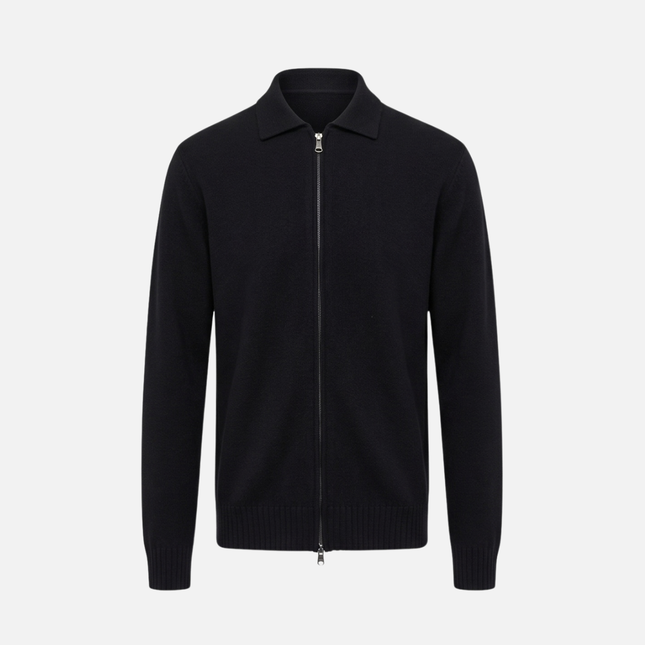 FULL-ZIP CARDIGAN POLO - BLACK