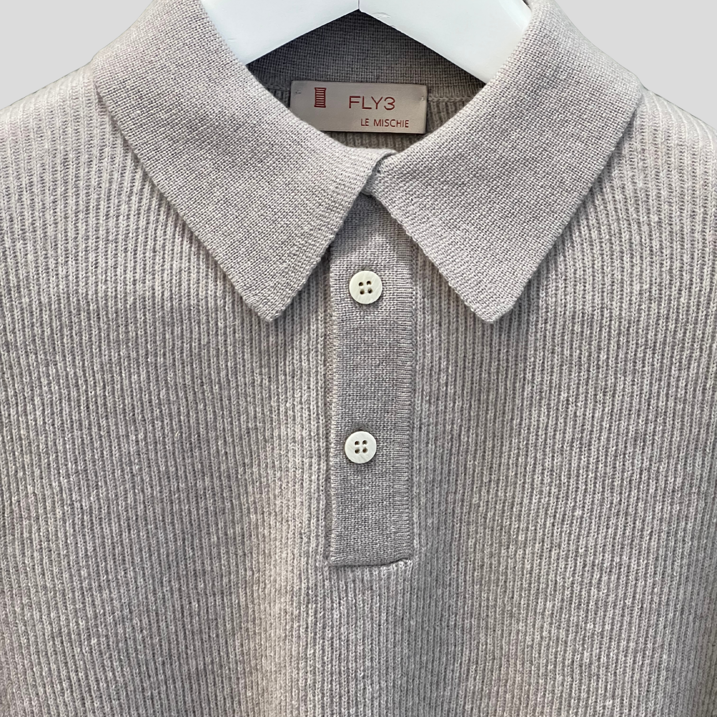 RIBBED POLO SWEATER - GREIGE