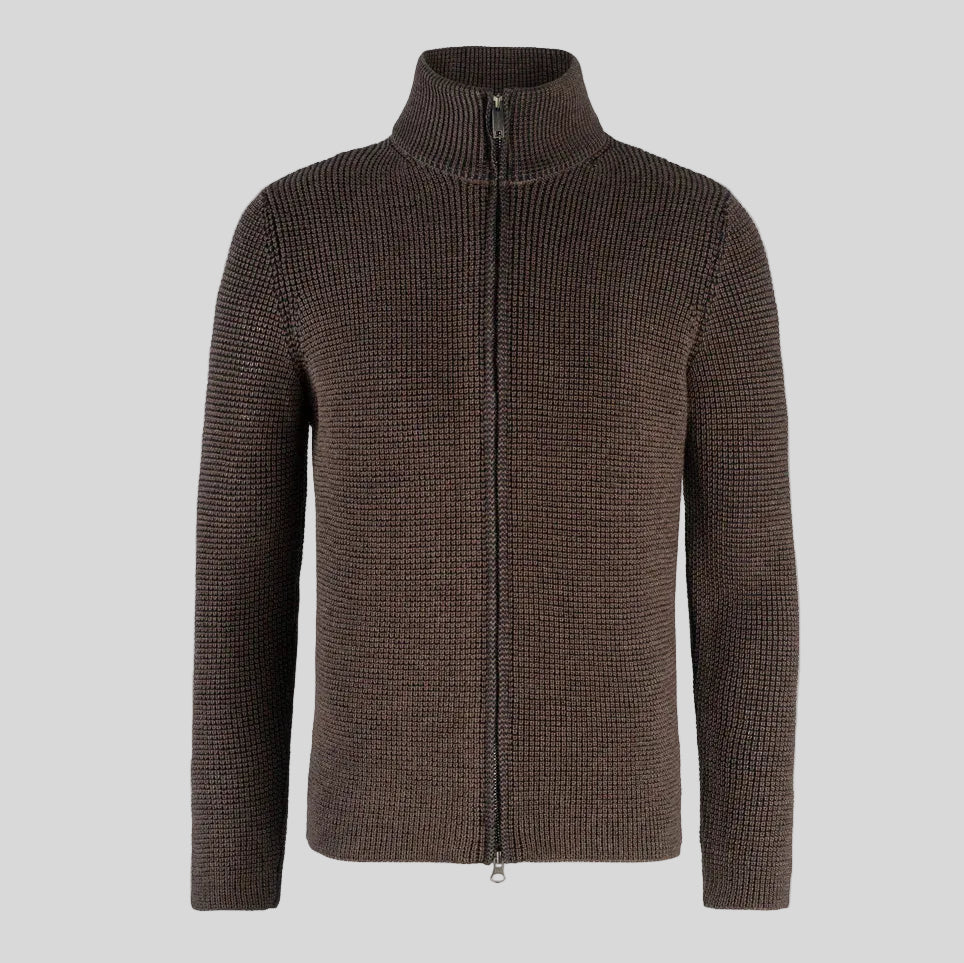 MERINO WOOL ZIP JACKET  - BROWN
