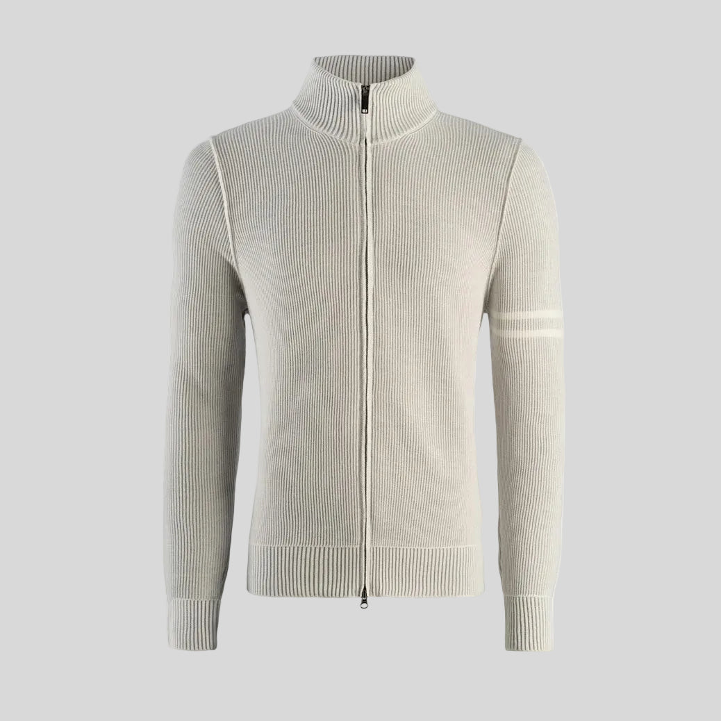 RIB & STRIPES SLEEVE SPORTY ZIP JACKET - BONE
