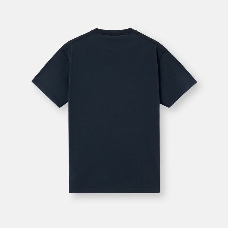 ORGANIC COTTON JERSEY 'FISSATO' EFFECT T-SHIRT - NAVY BLUE