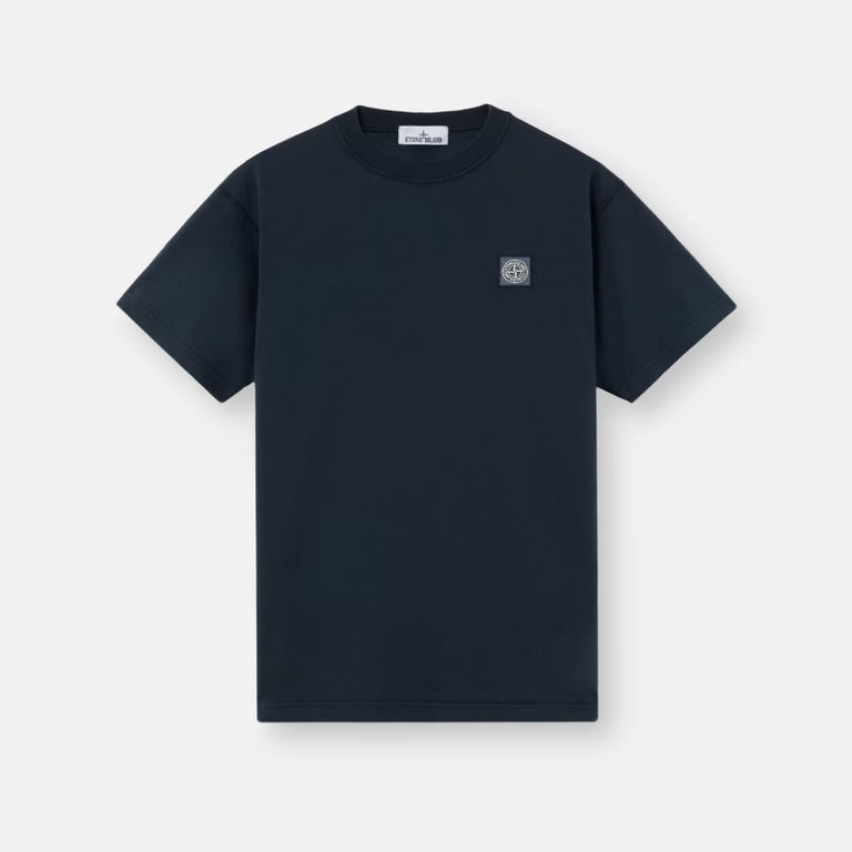 ORGANIC COTTON JERSEY 'FISSATO' EFFECT T-SHIRT - NAVY BLUE