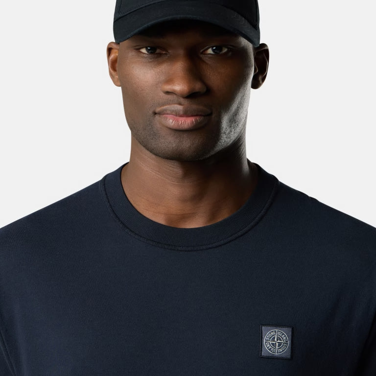 ORGANIC COTTON JERSEY 'FISSATO' EFFECT T-SHIRT - NAVY BLUE