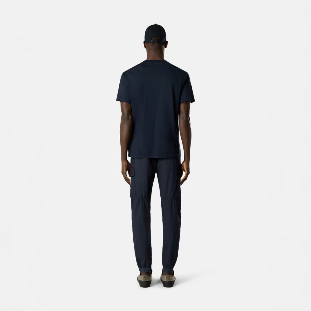 ORGANIC COTTON JERSEY 'FISSATO' EFFECT T-SHIRT - NAVY BLUE