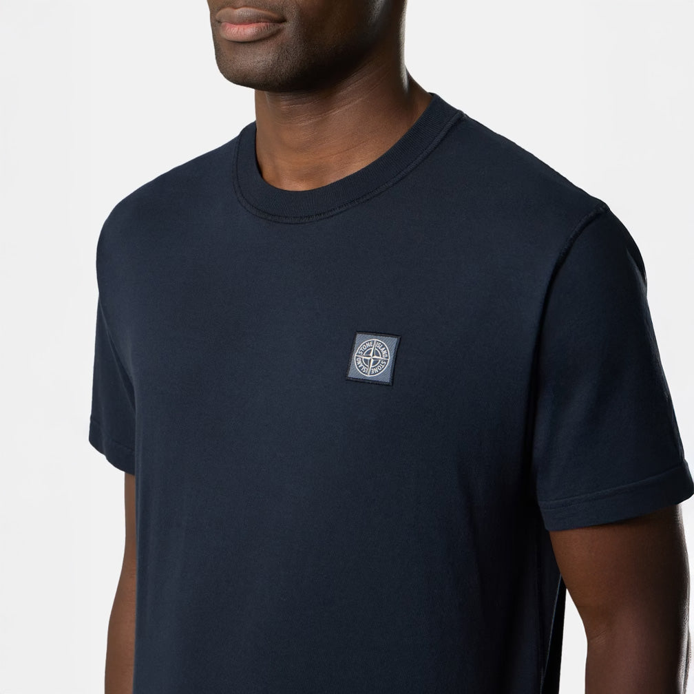 ORGANIC COTTON JERSEY 'FISSATO' EFFECT T-SHIRT - NAVY BLUE