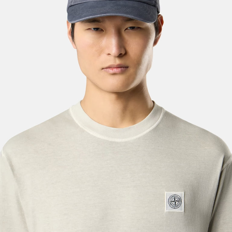 ORGANIC COTTON JERSEY 'FISSATO' EFFECT  T-SHIRT - PEARL GREY