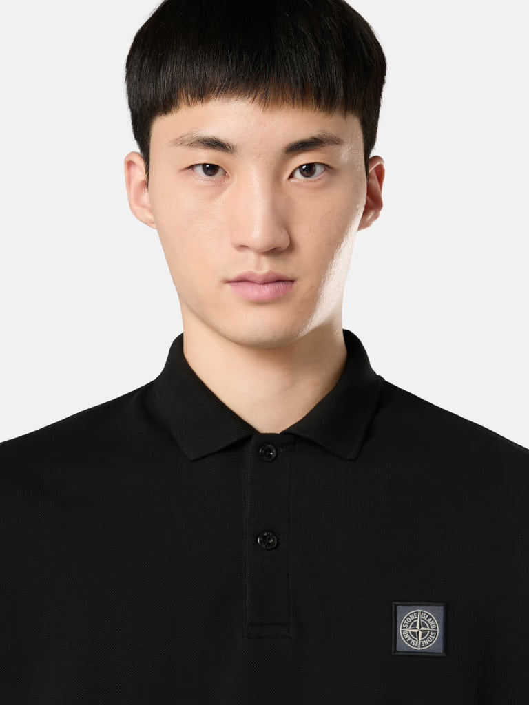 Short-sleeve polo shirt with Compass patch - Black