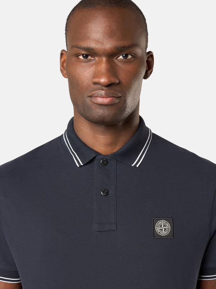 Slim fit polo shirt with Compass patch- DARK BLUE