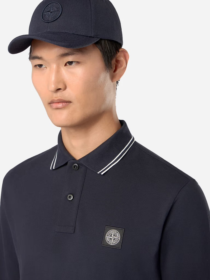 Slim fit long sleeve polo shirt - Navy