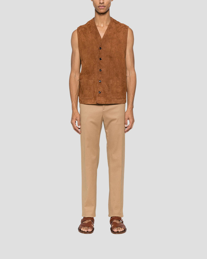 JEFF PE V-neck leather waistcoat - Cognac