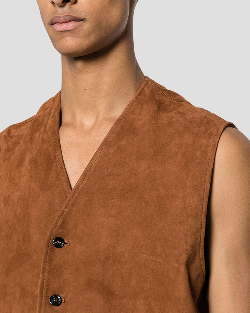 JEFF PE V-neck leather waistcoat - Cognac