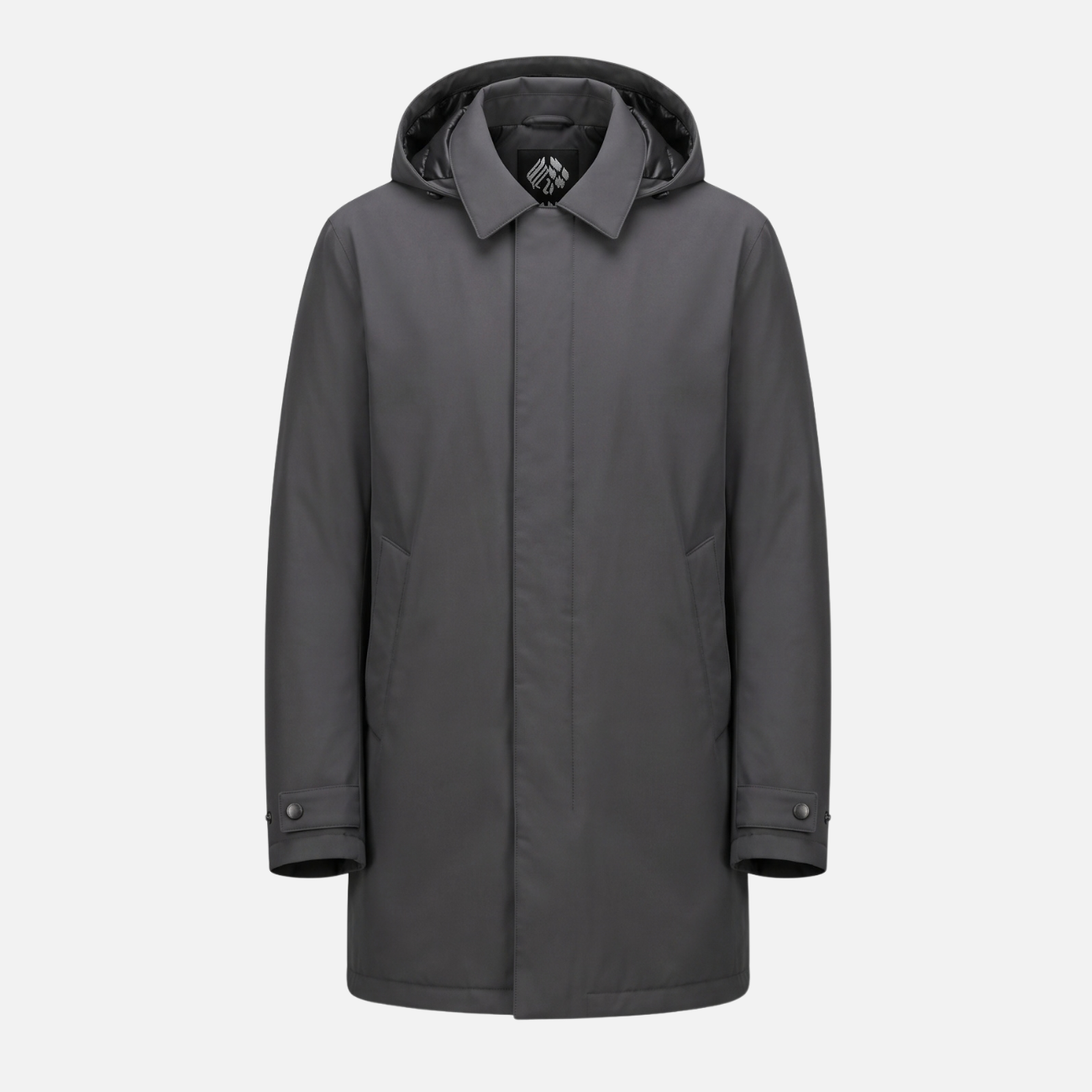 REAL DOWN HOODED TRENCH COAT - BLACK