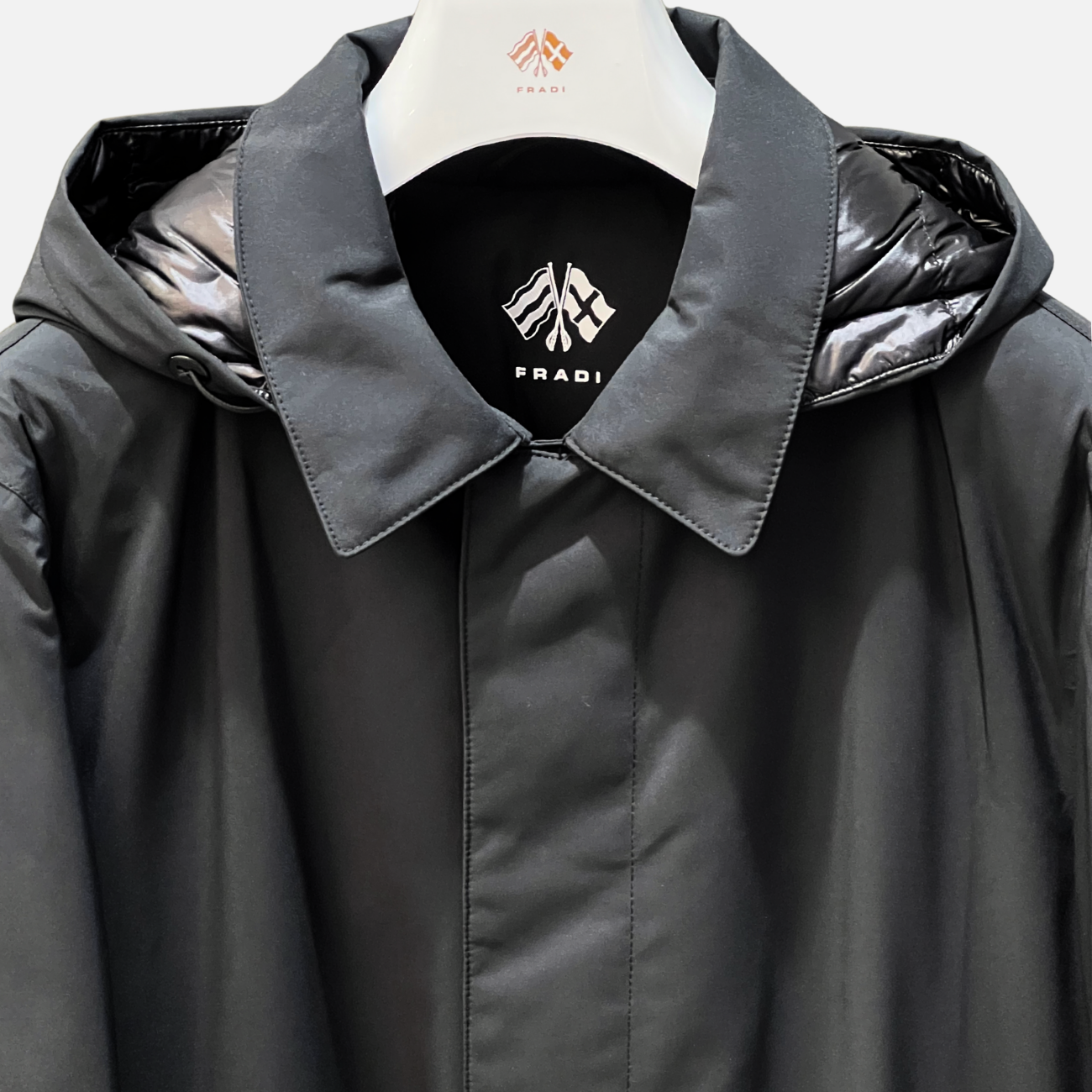 REAL DOWN HOODED TRENCH COAT - BLACK