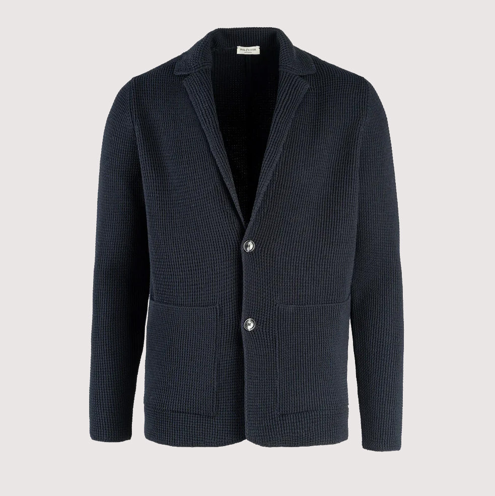 BLAZER EN MAILLE DE LAINE MÉRINOS NAVY