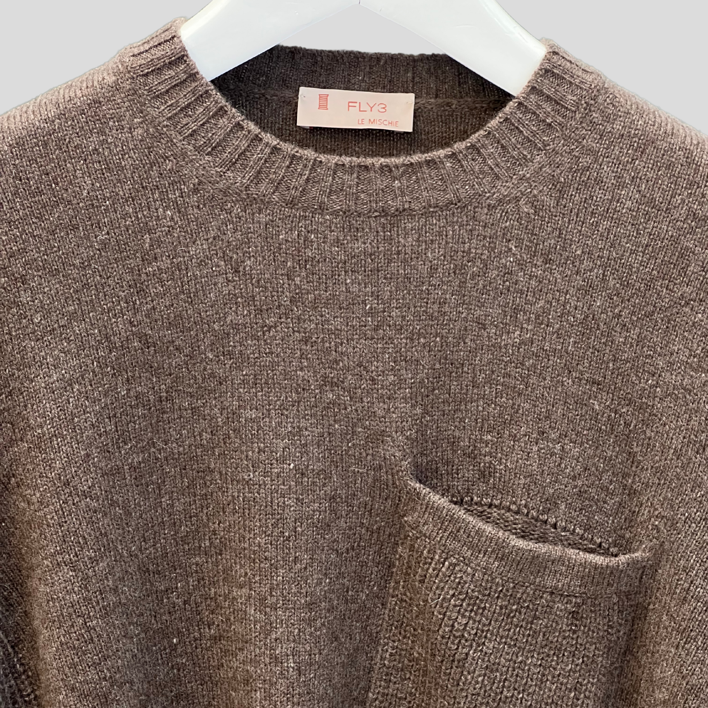 CREW NECK C/POCKET SWEATER - BROWN