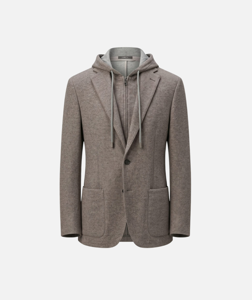 WOOL BLEND HOODED BLAZER - MUD