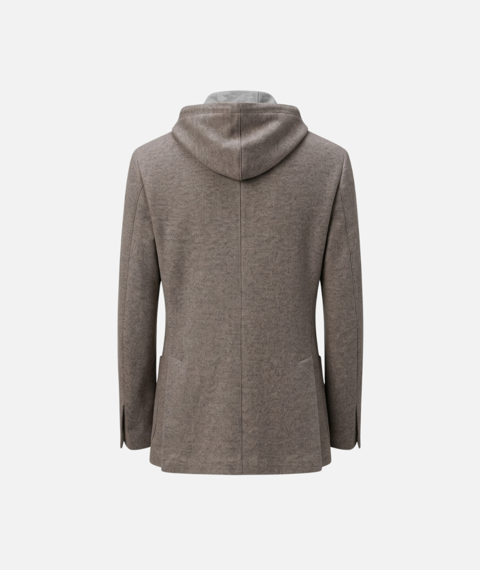WOOL BLEND HOODED BLAZER - MUD