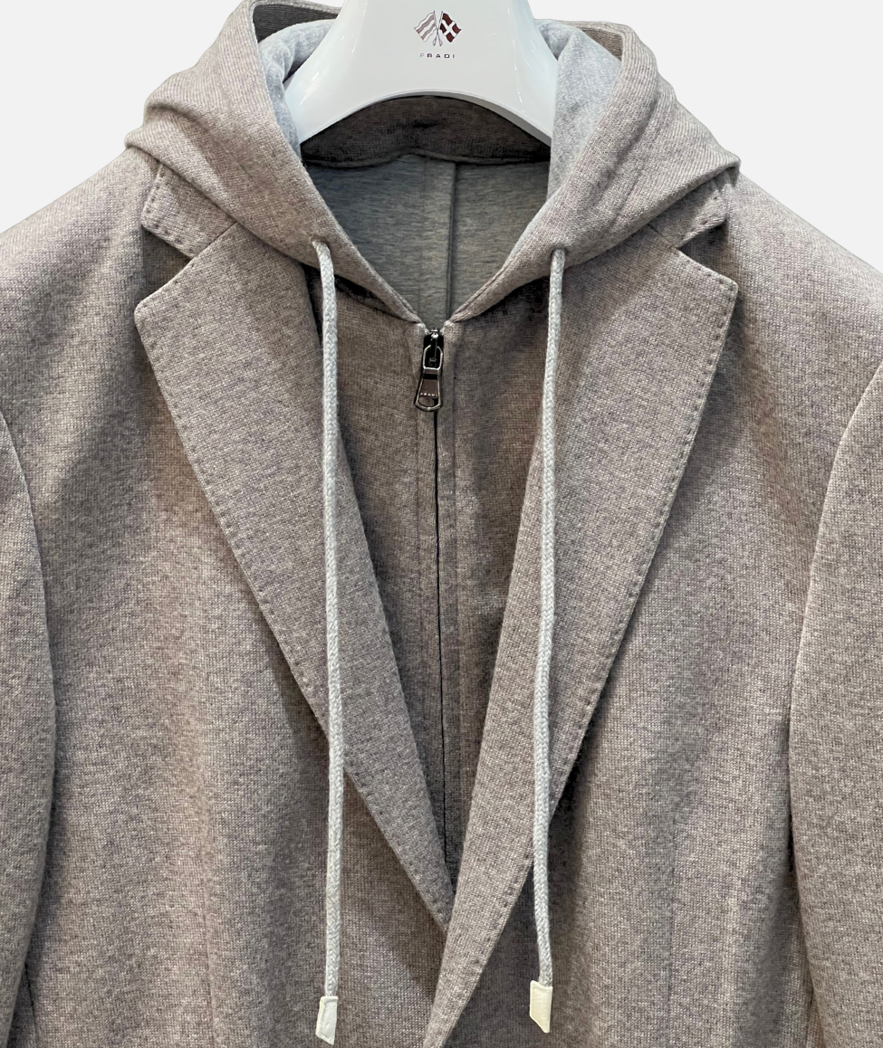 WOOL BLEND HOODED BLAZER - MUD