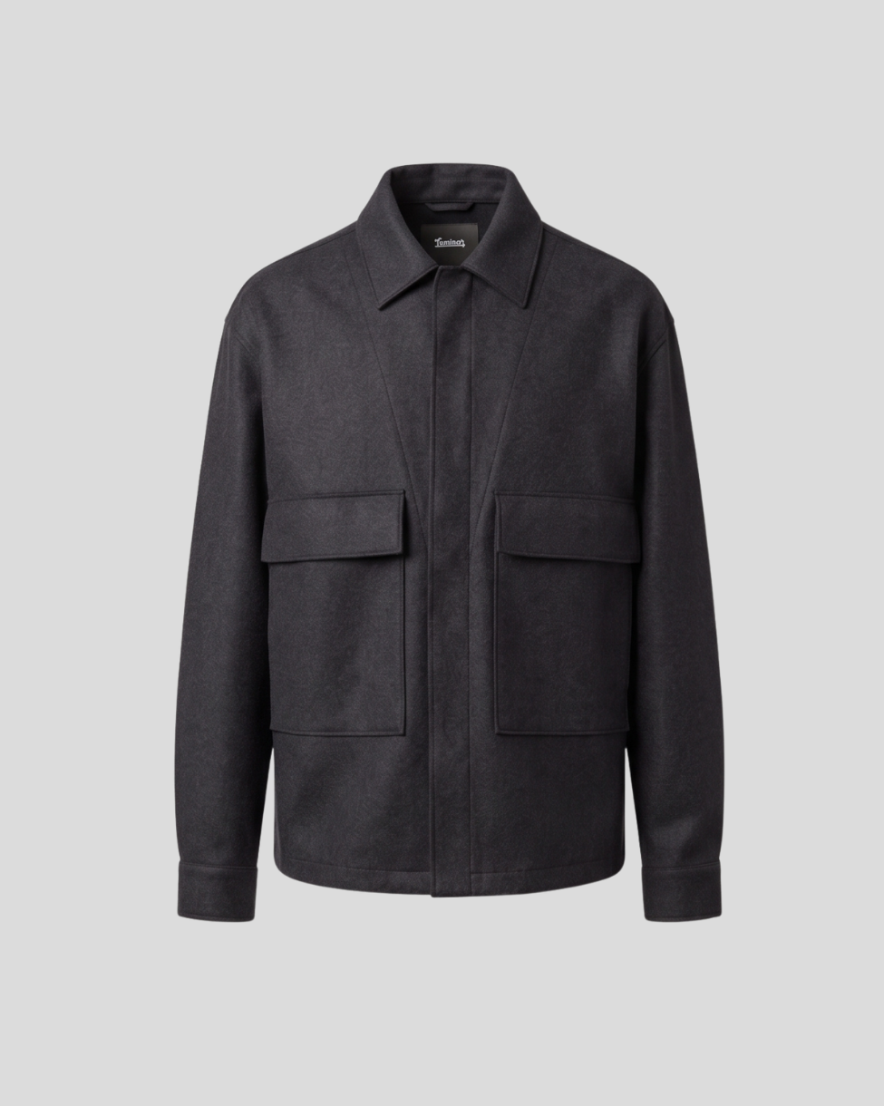VIRGIN WOOL OVERSHIRT - BLACK