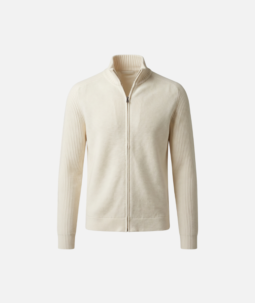CASHMERE BLEND RIBBED CARDIGAN - MILK