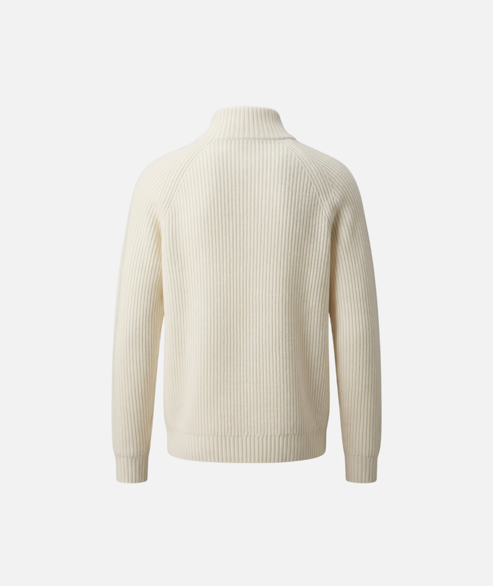 CASHMERE BLEND RIBBED CARDIGAN - MILK