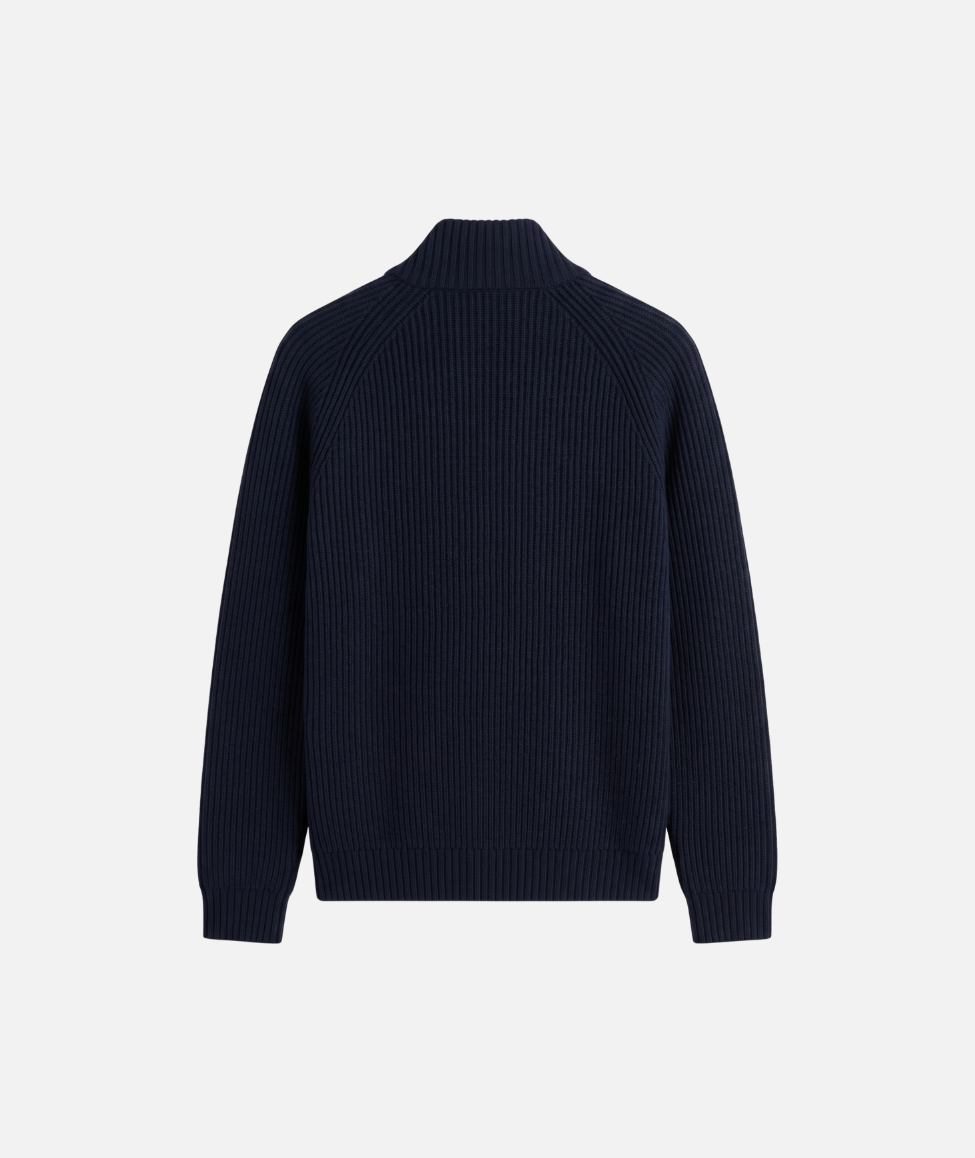 CASHMERE BLEND RIBBED CARDIGAN - NAVY