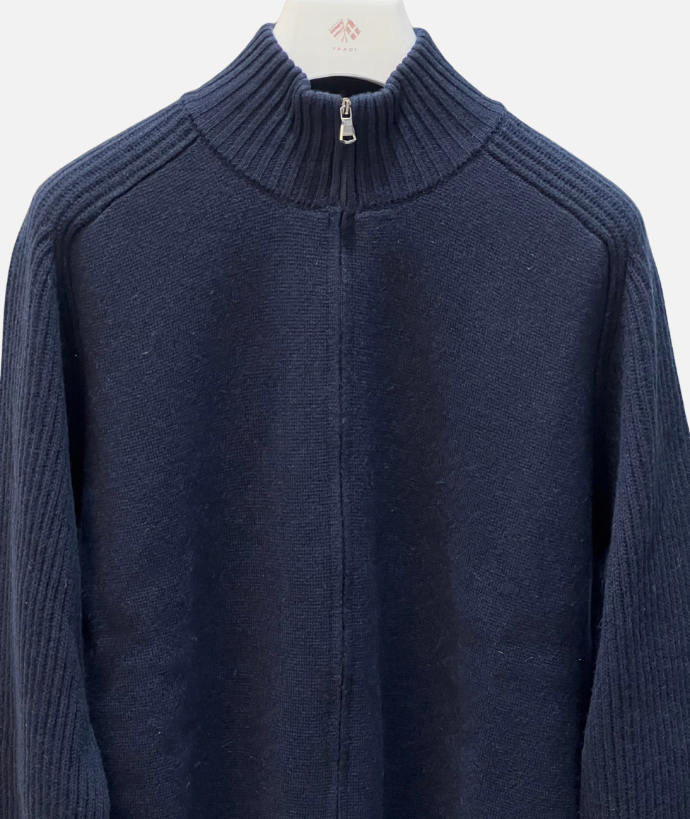 CASHMERE BLEND RIBBED CARDIGAN - NAVY