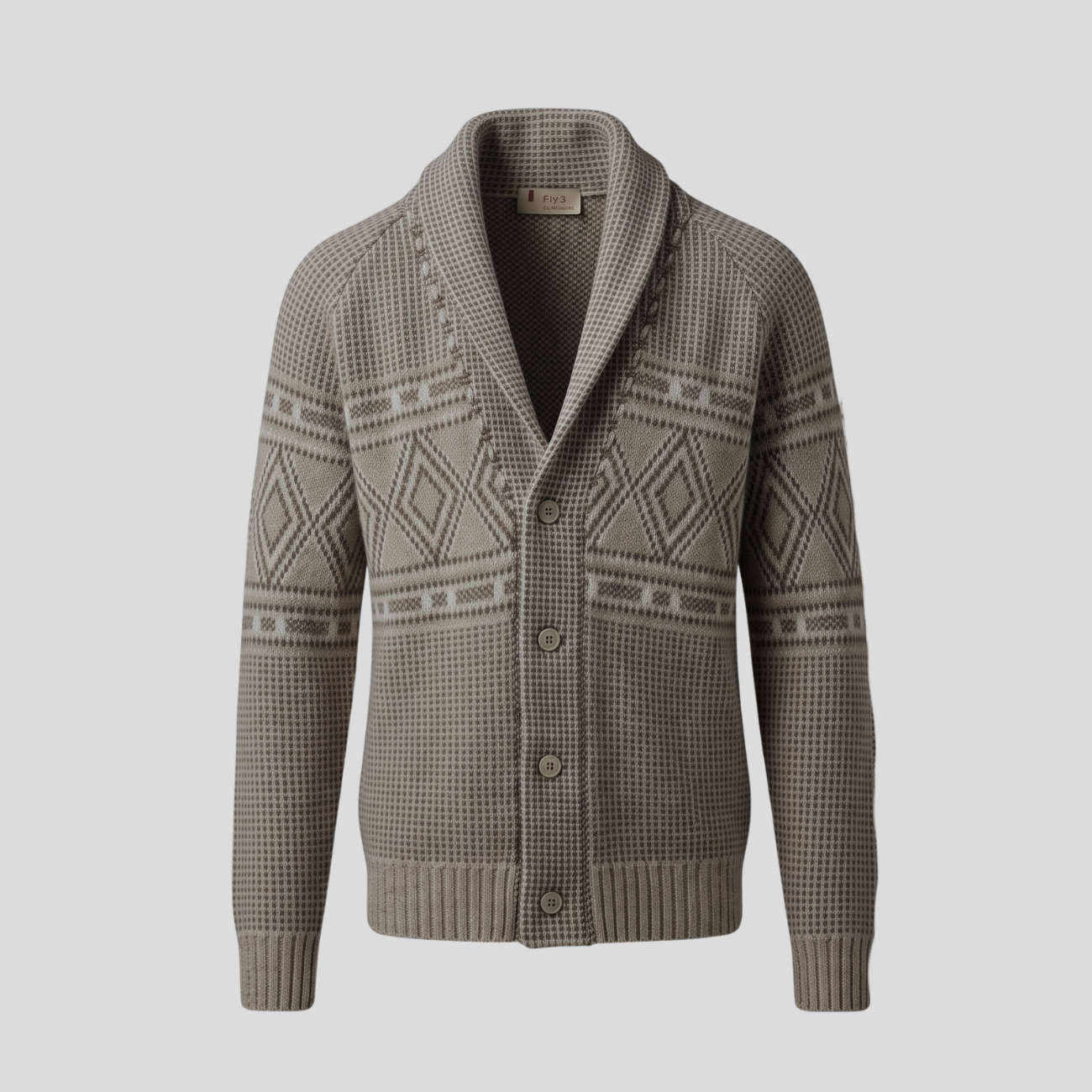 BUTTON UP KNIT CARDIGAN - BEIGE PATTERN