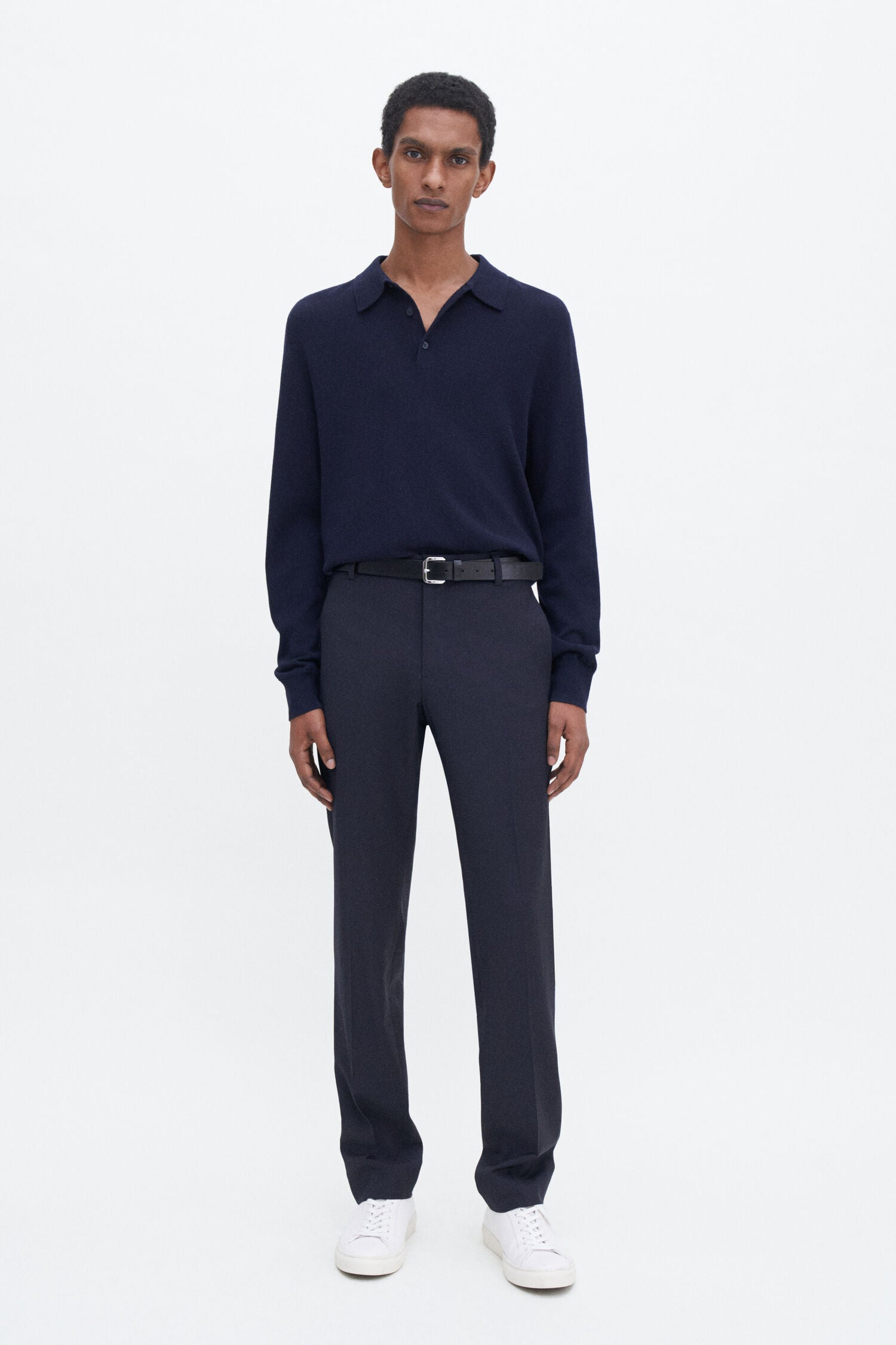 FILIPPA K KNITTED POLO SHIRT NAVY