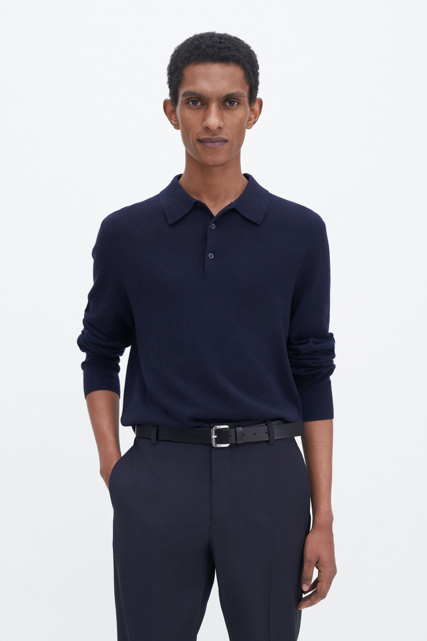 FILIPPA K KNITTED POLO SHIRT NAVY