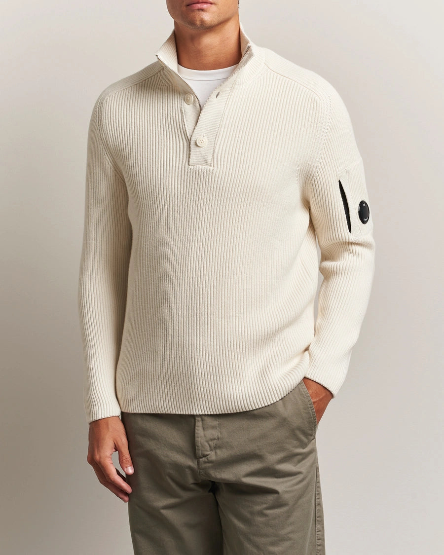 RIB HALF BUTTON SWEATER