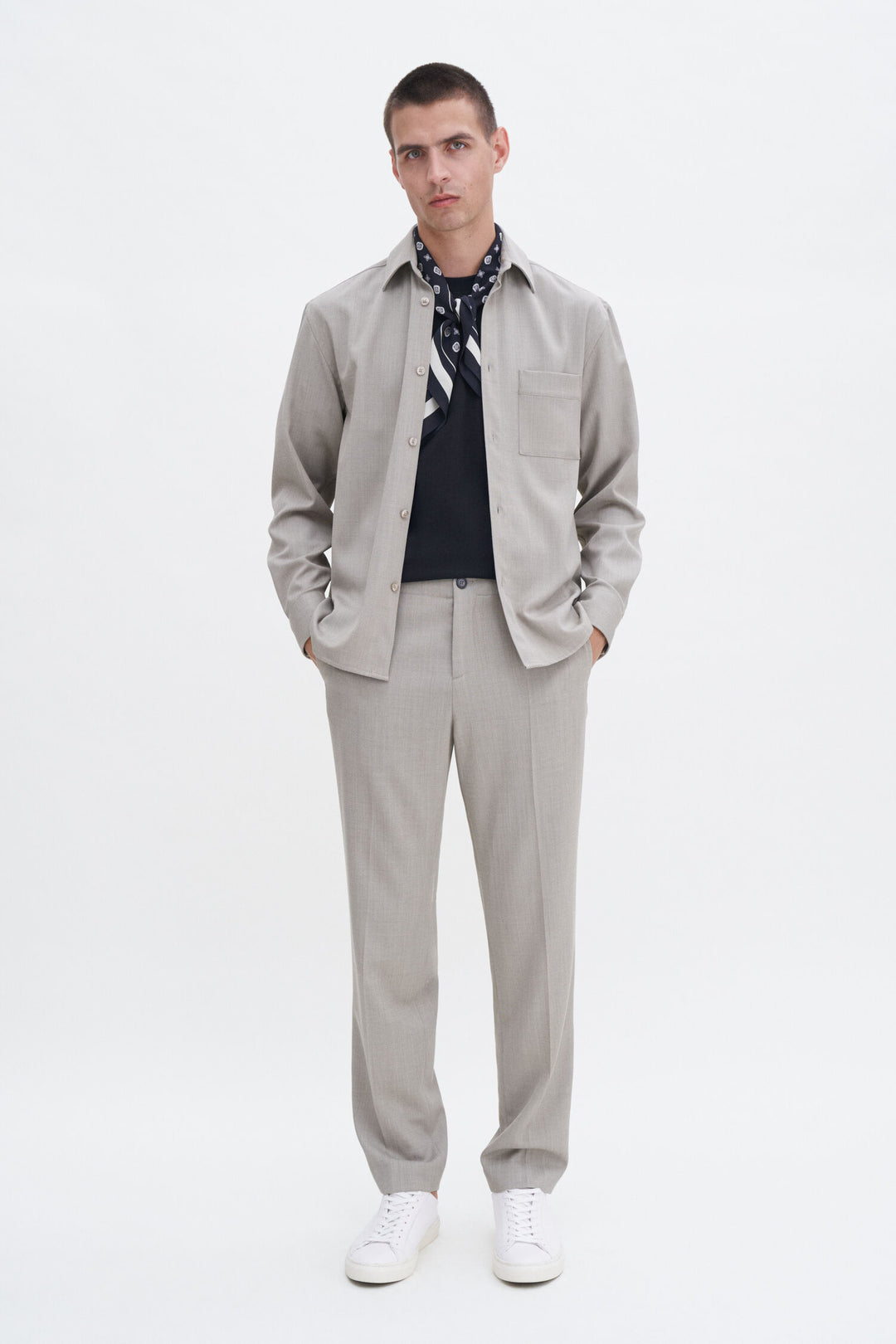 Boxy Wool Twill Shirt - Sage Melange