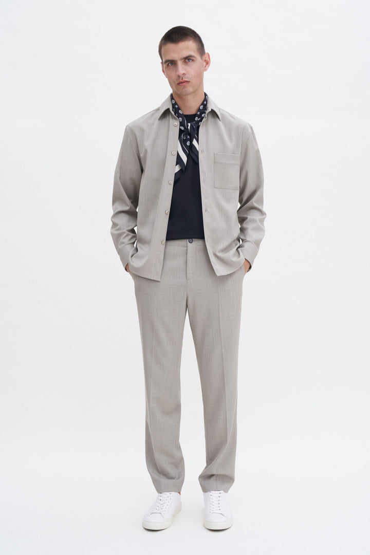 Boxy Wool Twill Shirt - Sage Melange