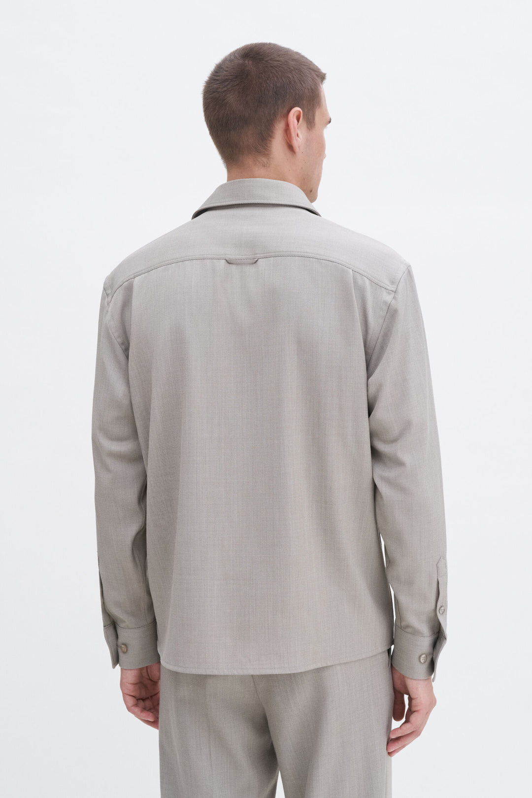 Boxy Wool Twill Shirt - Sage Melange