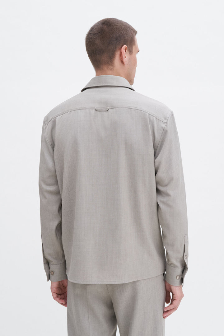 Boxy Wool Twill Shirt - Sage Melange