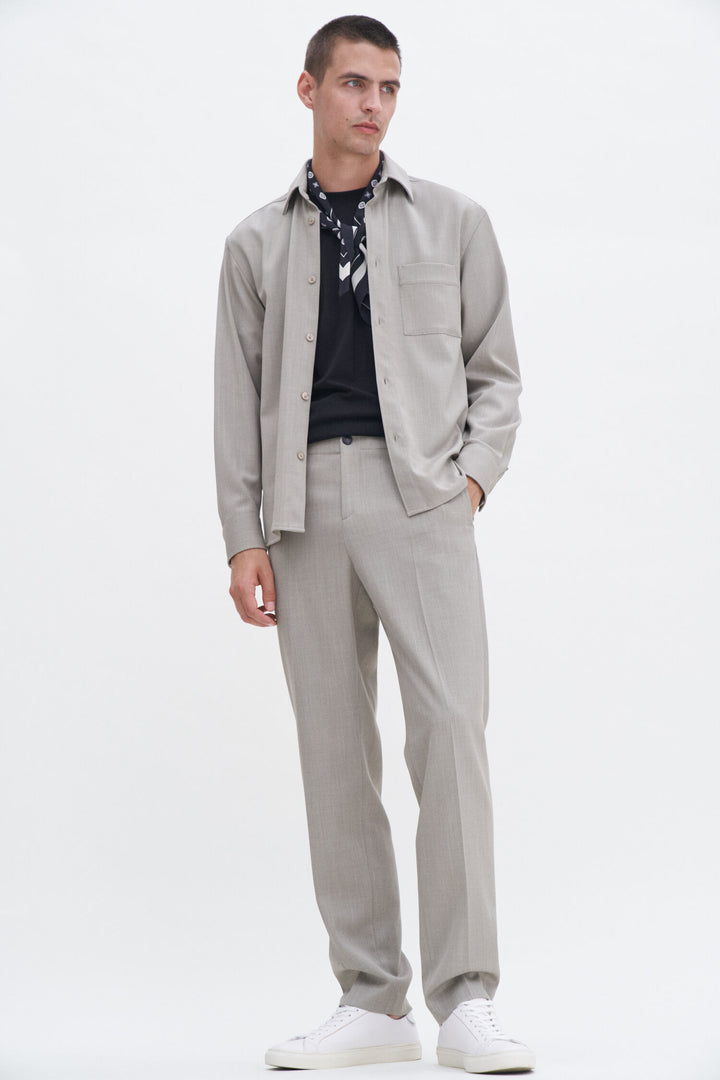 Boxy Wool Twill Shirt - Sage Melange
