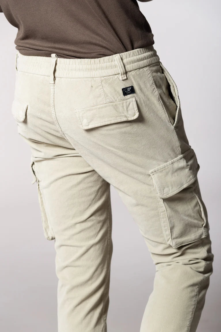 PF-CHILE  CORDUROY SLIM CARGO JOGGER TROUSERS - ICE