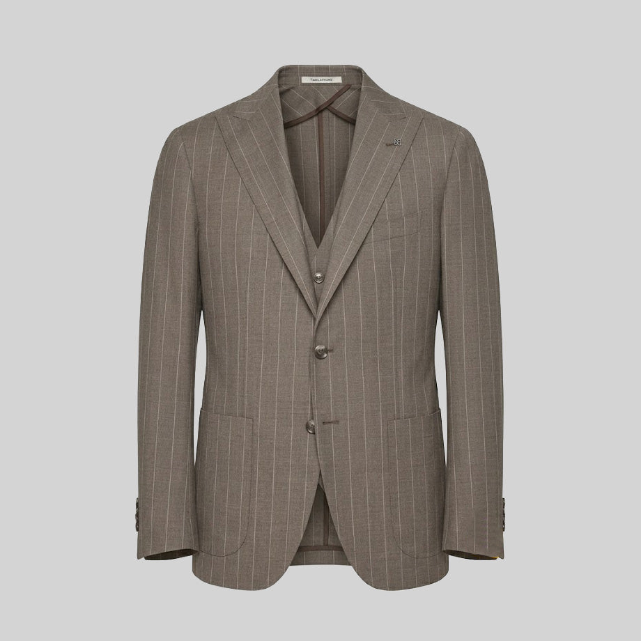 VIRGIN WOOL SUIT - PINSTRIPE BEIGE/WHITE