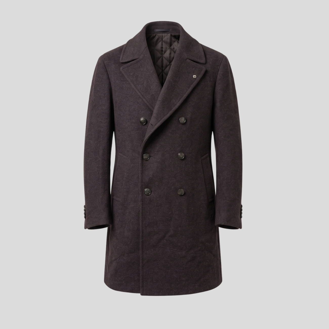 CASHMERE BLEND DOUBLE BREASTED COAT - BROWN PLUM