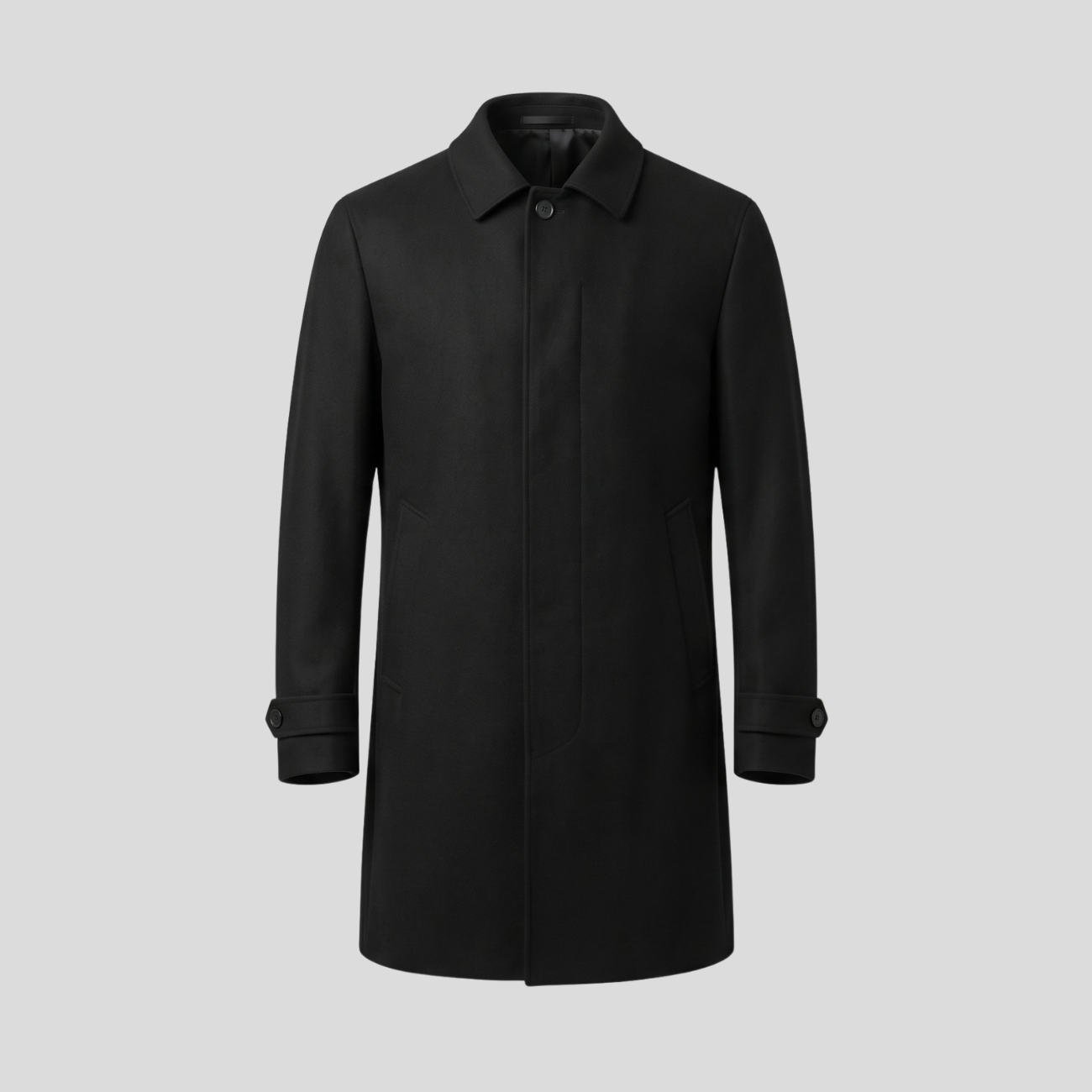 WATER REPELLENT WOOL TRENCH - BLACK