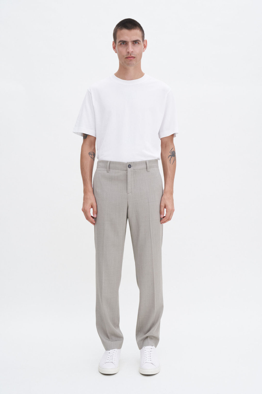 Troy Elastic Waist Tailored Trousers - Sage Melange