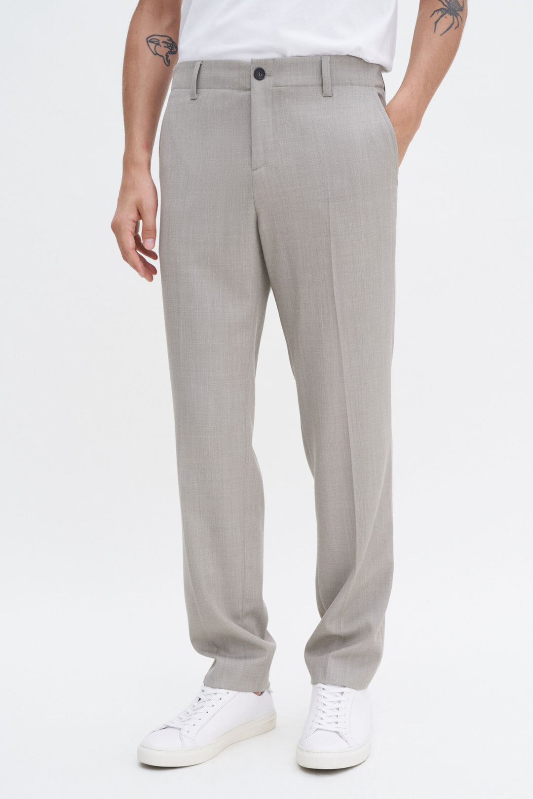 Troy Elastic Waist Tailored Trousers - Sage Melange