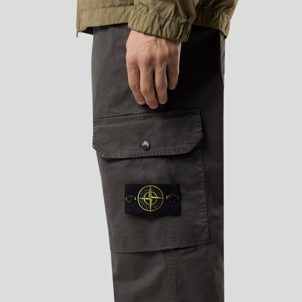 ORGANIC COTTON 'OLD' EFFECT CARGO CHINO TROUSERS - CHARCOAL