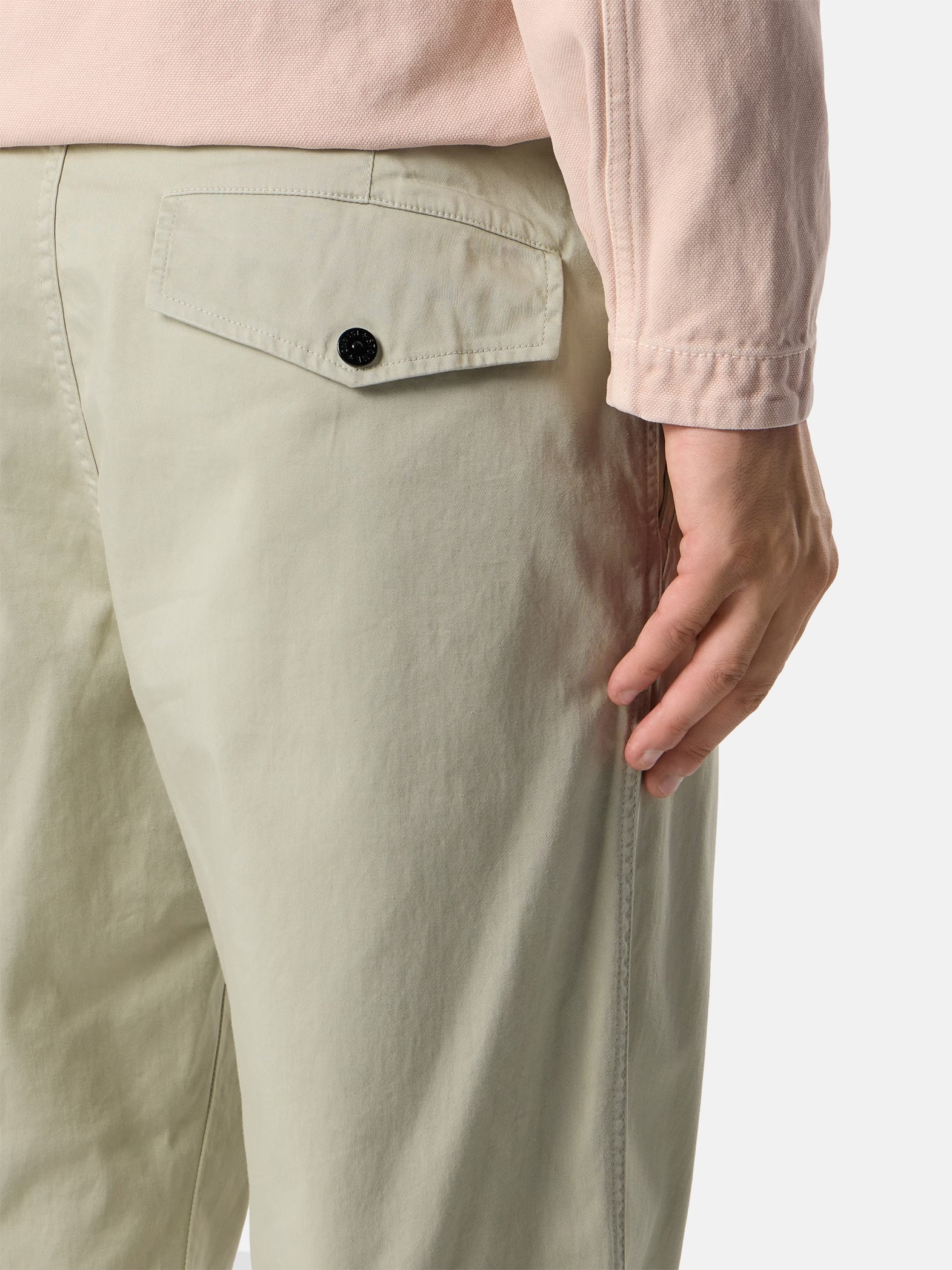 STRETCH ORGANIC COTTON SATIN CHINO PANTS - SAND