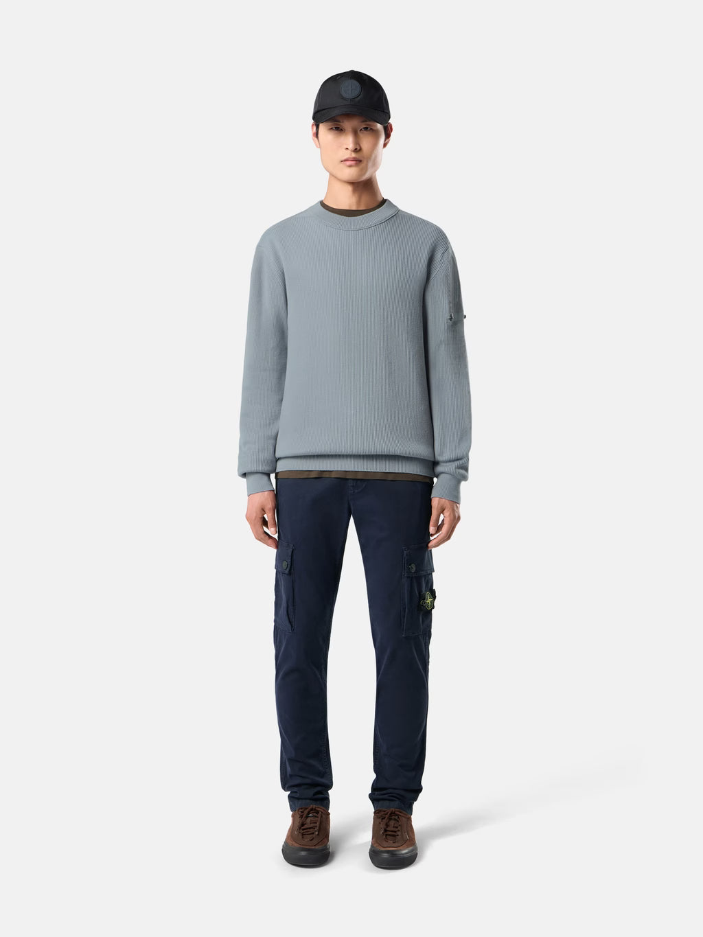 STRETCH ORGANIC COTTON CARGO PANTS - NAVY