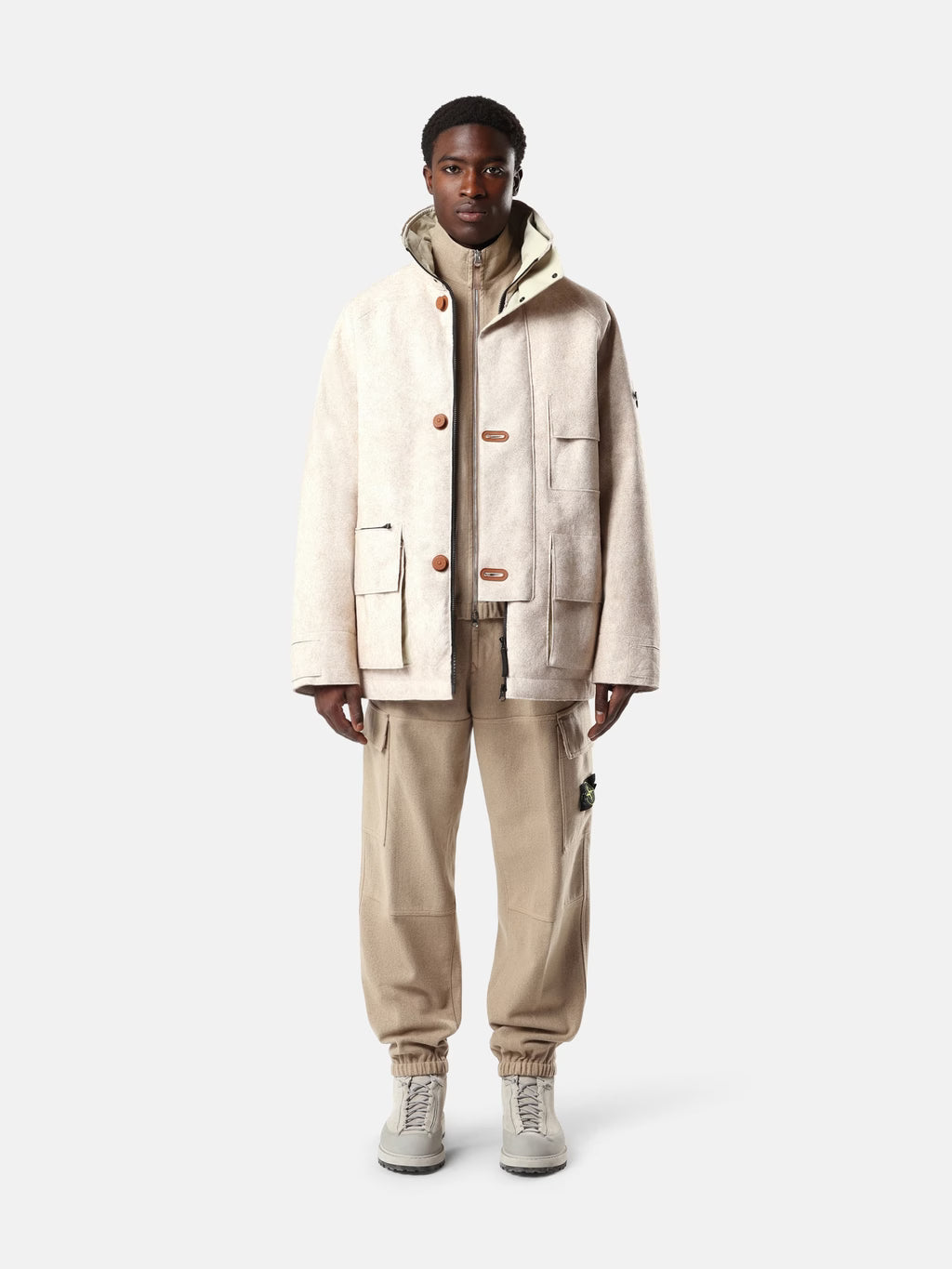 WOOL NYLON FLANNEL-TC CARGO PANTS - BISCUIT