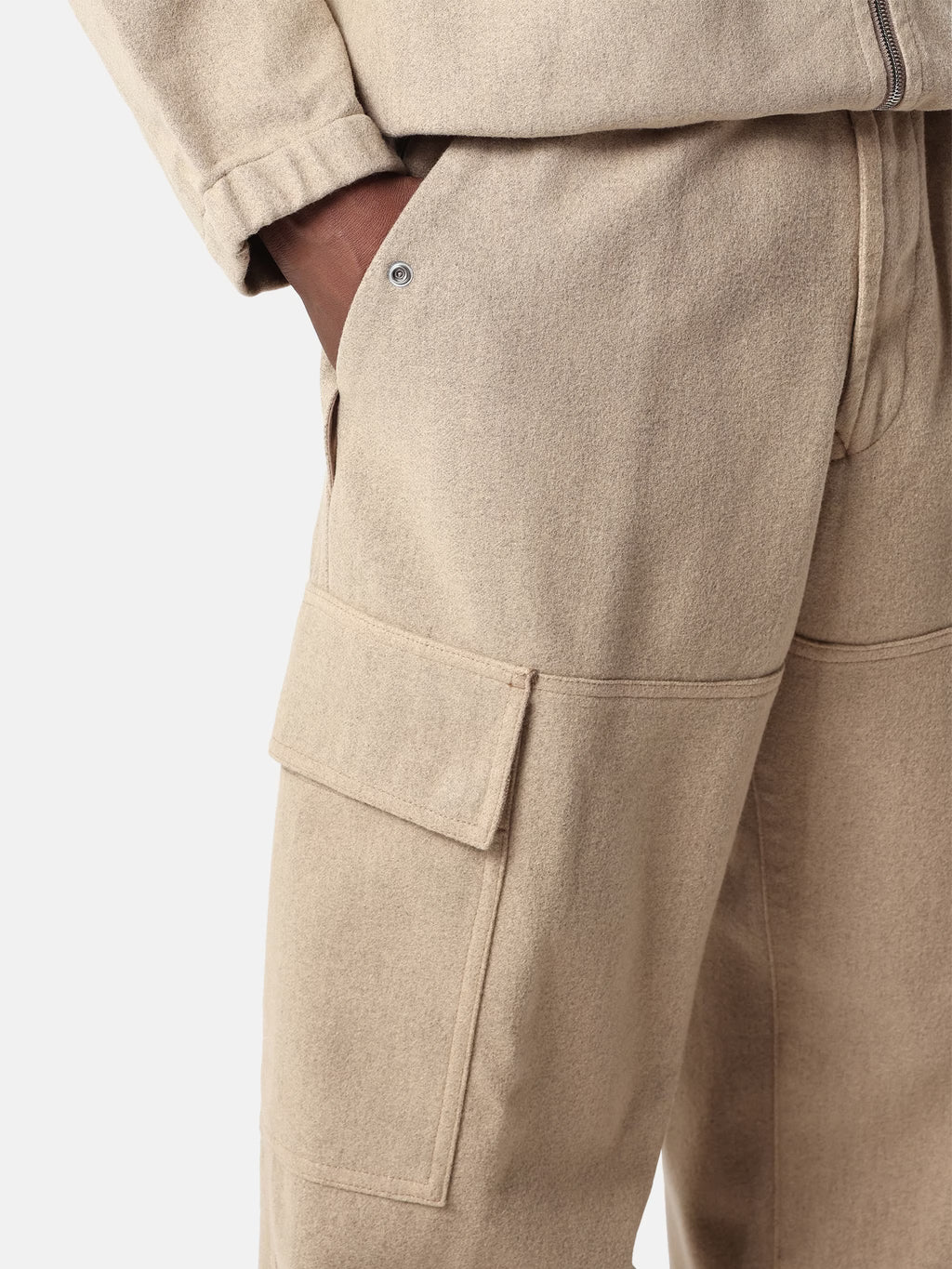 WOOL NYLON FLANNEL-TC CARGO PANTS - BISCUIT
